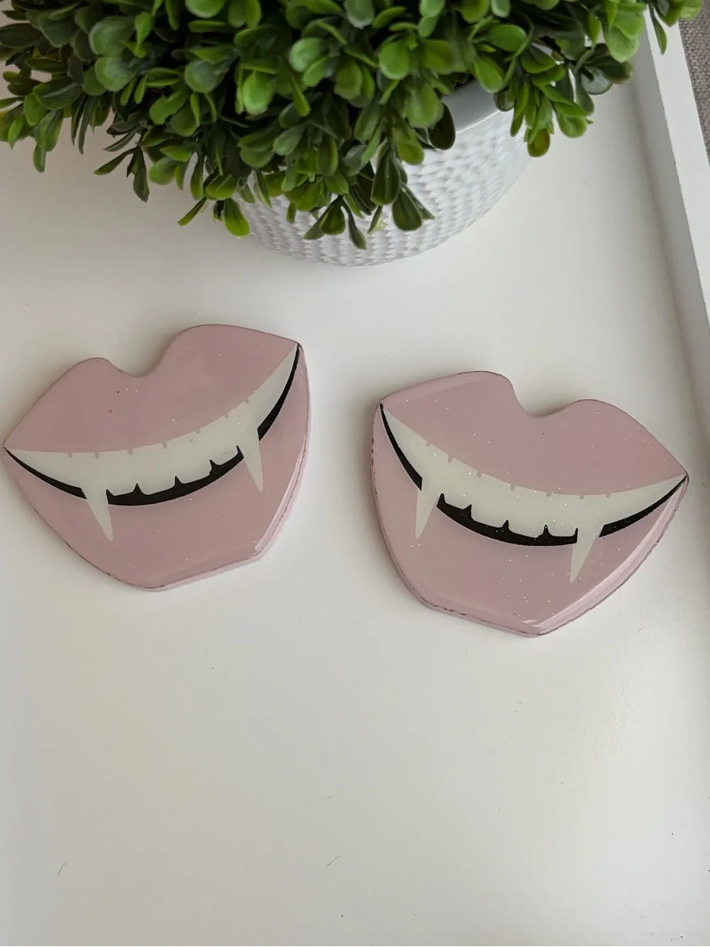 Pink Vampire Lip Halloween table top decor  - Set of 2
